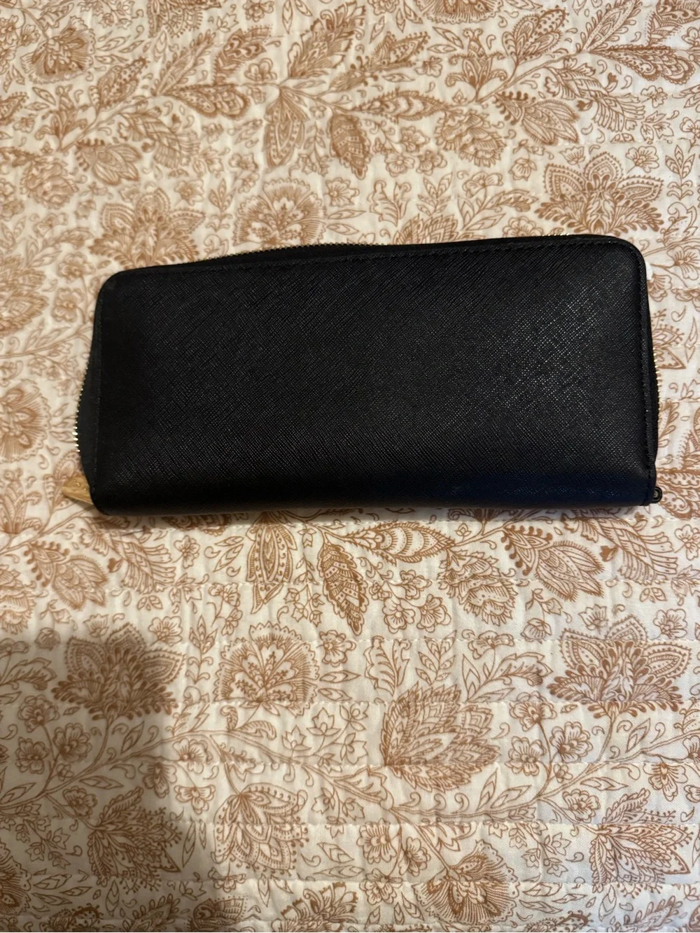 Michael Kors Black Saffiano Zip Wallet with Gold Hardware